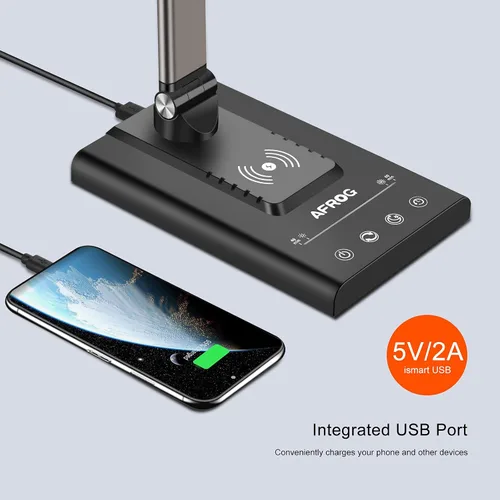 Miniatura 5 de AFROG - Lámpara de escritorio LED multifuncional de 5ª generación con cargador inalámbrico de carga rápida de 10 W, puerto de carga USB, 1800 lux