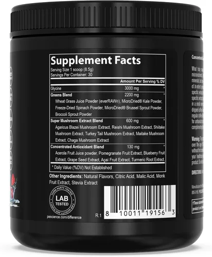 Miniatura 5 de PEScience Greens Powder Superfood con clorofila natural, polvo de hongos Reishi y cola de pavo, col rizada liofilizada, espinacas, brotes