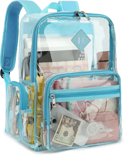 Miniatura 17 de Fuyicat Mochila transparente resistente para niñas, niños, mujeres y hombres, mochila escolar transparente de PVC transparente (negro)