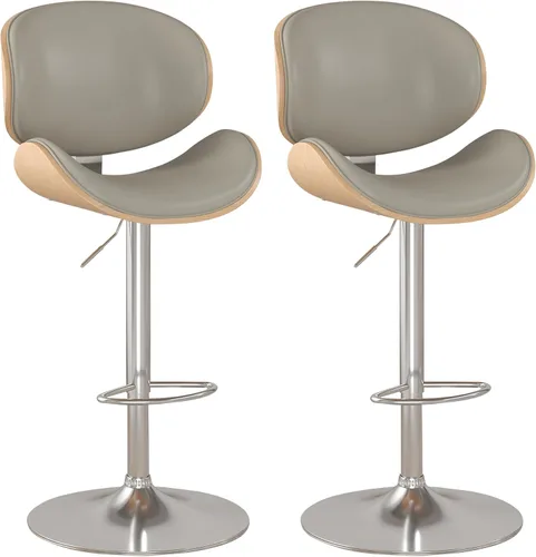 Miniatura 12 de KCC Juego de 2 taburetes de bar giratorios de altura ajustable, sillas de bar tapizadas de piel sintética con reposapiés, taburete de bar de madera
