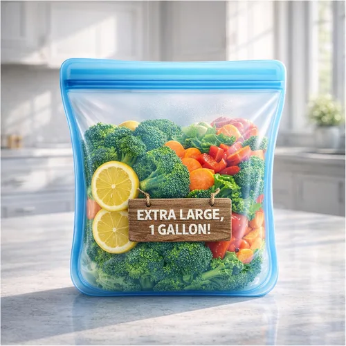 Miniatura 2 de Albino Monkey Bolsa de silicona reutilizable para almacenamiento de alimentos, extra grande XXL de 1 galón 135 onzas, bolsa hermética a prueba