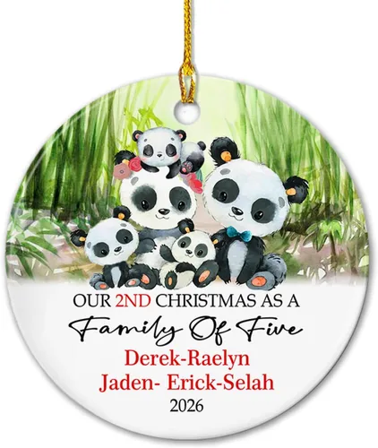 Miniatura 18 de Adorno de cerámica personalizado de cinco medias con nombres y año personalizados, nuestra primera Navidad como familia de cinco, nuestros primeros
