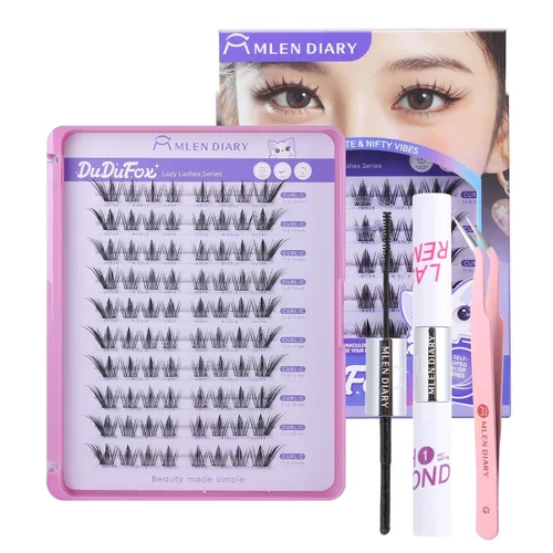 Miniatura 11 de MLEN DIARY Lash Clusters Kit 80PCS Natural Eyelash Clusters C Curl Wispy DIY Eyelash Extensions Kit with Lash Bond and Remover Tweezers 8.5-12.5mm