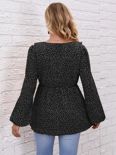 Miniatura 2 de OYOANGLE Blusa de maternidad con cuello en V y manga larga con volantes para embarazo