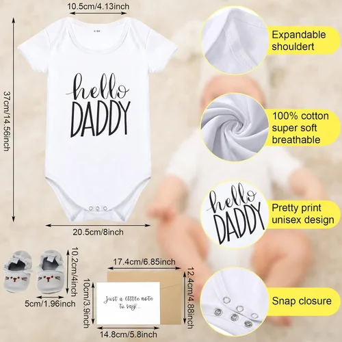 Miniatura 2 de Jiuguva Anuncios de embarazo sorpresa para papá y esposo, caja de recuerdos de prueba de embarazo, caja de anuncios de madera, body de Hello Daddy