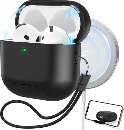 Miniatura 8 de RFUNGUANGO Funda protectora para AirPods Pro de 2ª generación, con función de soporte para teléfono, bloqueo de cubierta magnética, para AirPods Pro