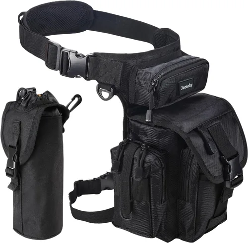 Jueachy Bolsa de pierna caída para hombre, mochila táctica de detección de metales para muslos con bolsa para botella de agua