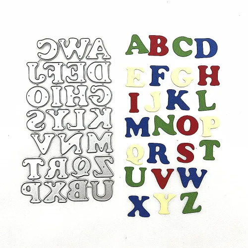 Miniatura 6 de Metal Capital 26 letras troqueladas superiores, 26 troqueles de corte del alfabeto, plantillas en relieve, molde para decoración de tarjetas y álbum