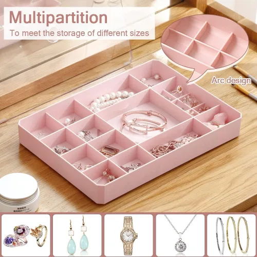 Miniatura 2 de Organizador apilable de joyas, organizador de joyas con tapa transparente, caja de joyería simple para cajón, aparador, para collares, pulseras