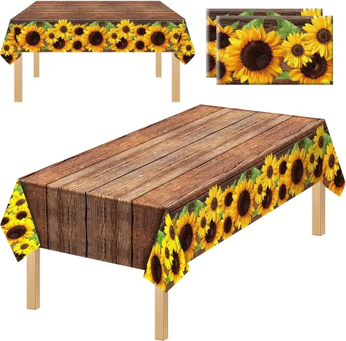 Miniatura 8 de Tegeme 1 mantel rústico de plástico con grano de madera de girasol, estilo vintage, rectangular, mantel para mesa de comedor, cocina, fiesta