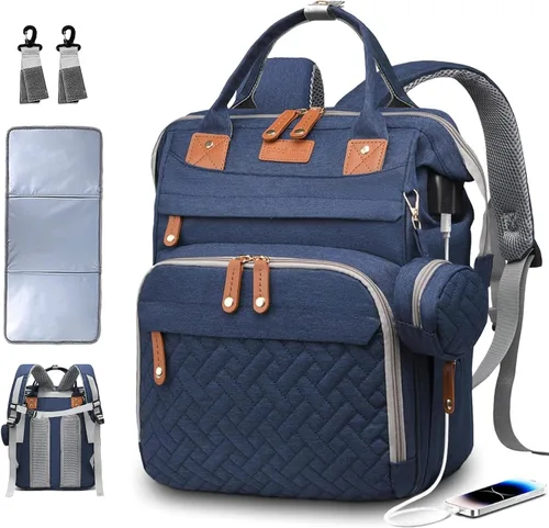 Miniatura 13 de SHITIESHOU Bolsa de pañales para mamá y papá, con cambiador, 19 bolsillos, grande, impermeable, bolsa de pañales para bebé, niña, niño, con bolsillo