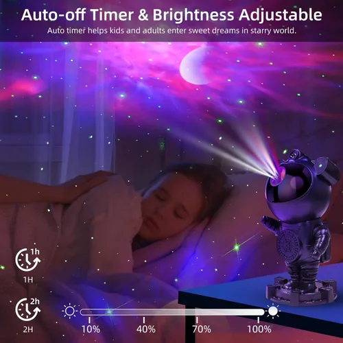 Miniatura 3 de Proyector de estrellas y astronautas de galaxia, altavoz Bluetooth, ruido blanco, luz nocturna de nebulosa lunar para dormitorio, ajustable en 360°