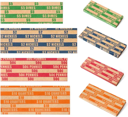 ESSENTIAL 100 piezas surtidas de envoltorios planos de monedas, envoltorios de rollos de monedas para cuartos, diez centavos, cinco centavos y un