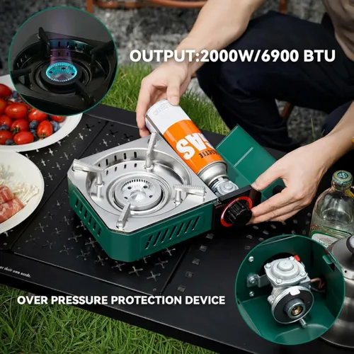 Miniatura 4 de Estufa moderna para acampar con funda de transporte, mini estufa de gas butano portátil de 10 x 7.5 pulgadas, 6900 BTU para patio, cocina, hotpot
