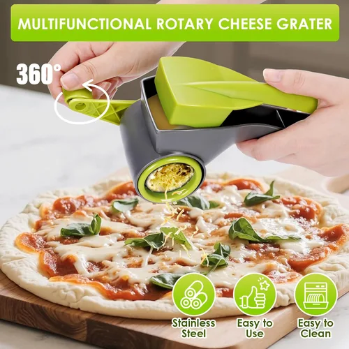 Miniatura 3 de MASTERTOP Rallador de queso, rallador de queso giratorio de mano con 4 tambores de acero inoxidable, ralladores de cocina con manivela para queso