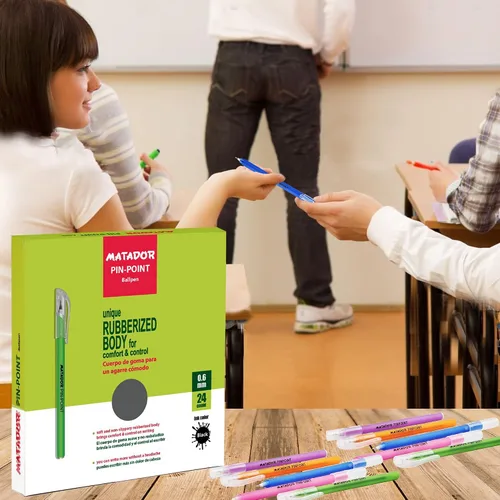 Miniatura 6 de Matador - Bolígrafo para diario – Bolígrafos de tinta negra fina de cuerpo de goma de colores surtidos – Suministros de escritura para la escuela