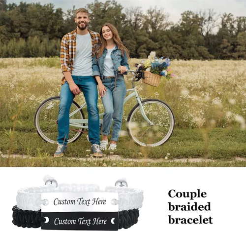 Miniatura 2 de VNOX Pulsera Personalizada Personalizable Nombre Fecha Cita Amistad Amor Pareja Pulsera Hecha a Mano Cuerda Trenzada Pulsera Regalo Aniversario