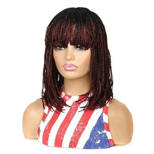 Miniatura 3 de Peluca trenzada de caja sintética corta estilo Bob, peluca trenzada con flequillo, peluca trenzada Cornrow para mujeres negras (12 pulgadas, 1BH30#)