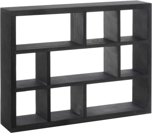 MyGift Caja de sombra vintage de madera maciza con 9 compartimentos, vitrina de curiosidad para montar en la pared, estante independiente o flotante