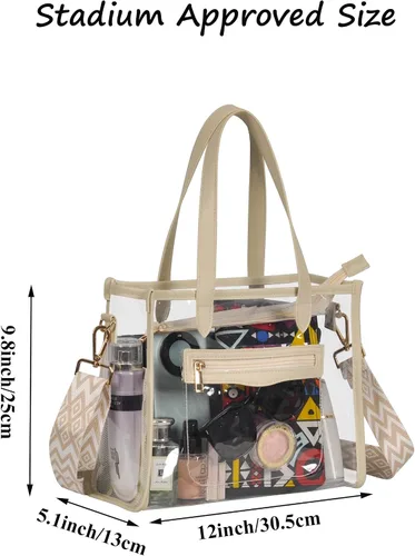 Miniatura 3 de Bolsa transparente para mujer, bolsa gruesa de PVC transparente, bolsa de estadio transparente con correa de guitarra