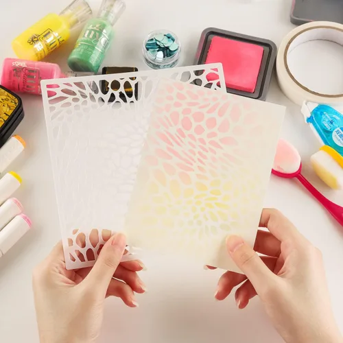 Miniatura 9 de Juego de 10 pinceles de mezcla de tinta, para manualidades, manualidades, papel para manualidades, con 6 plantillas de plástico para hacer tarjetas