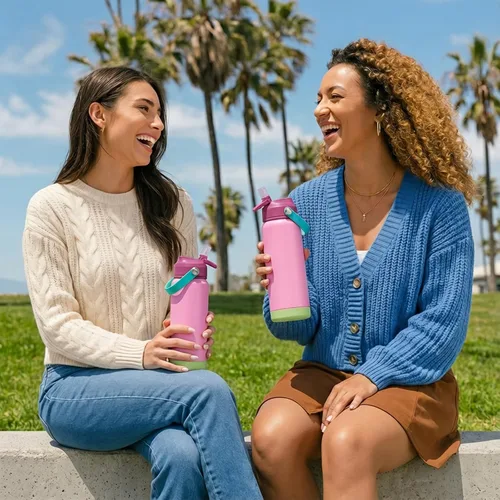 Miniatura 7 de Fijinhom Botella de agua aislada de acero inoxidable de 18 oz, de boca ancha, de doble pared, con vacío, con pajita de silicona, a prueba de sudor
