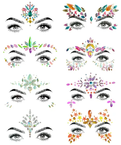 Miniatura 17 de Adhesivos de gemas para la cara de sirena con purpurina, diamantes de imitación para festival, joyas, cristales para la cara, ojos y cuerpo, 6