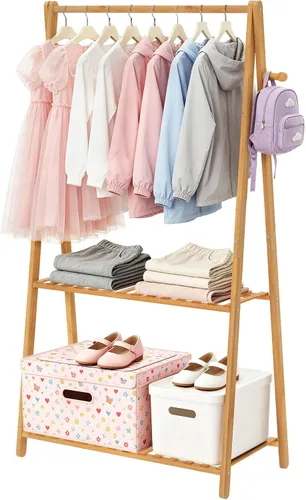 Miniatura 7 de Percheros Pequeños para Colgar Ropa, Percheros de Bambú para Prendas de Niños, Perchero Independiente para Vestidos y Trajes para Dormitorio, Sala