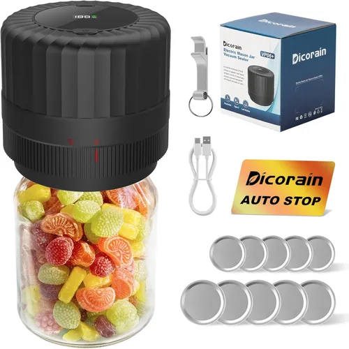 Sellador al aspiradora eléctrico para tarros de albañil, Kit automático de sellado al vacío para tarros de albañil de boca ancha y regular, VP06+