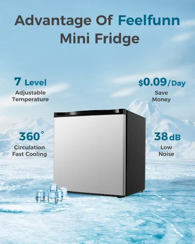 Miniatura 6 de Feelfunn - Mini refrigerador con congelador de 1.7 pies cúbicos; refrigerador mini de una sola puerta con termostato ajustable, bajo nivel de ruido
