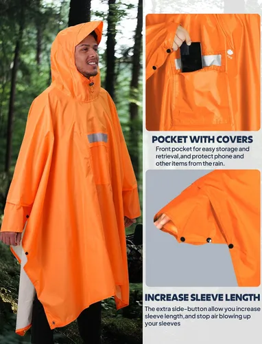Miniatura 5 de ANYOO Poncho de lluvia con capucha para adultos, impermeable, ligero, para hombres y mujeres, chaqueta de lluvia reutilizable para emergencias al