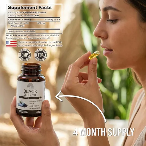Miniatura 4 de Cápsulas de aceite de semilla negra (OMG y vegano) prensado en frío Nigella sativa que proporciona aceite de semilla de comino negro puro Super