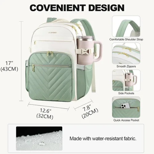 Miniatura 4 de VANKEAN Mochila para laptop para mujer con bolsillo para vaso de gran capacidad, bolsa de computadora portátil de 15.6 pulgadas, mochila de viaje