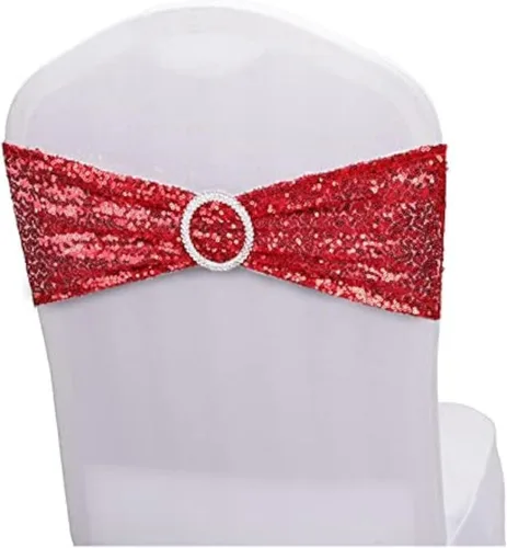 Miniatura 20 de Fajas de lentejuelas para sillas de elastano, paquete de 6 bandas elásticas de lentejuelas con hebilla para bodas, banquetes, cumpleaños, Oro rosa