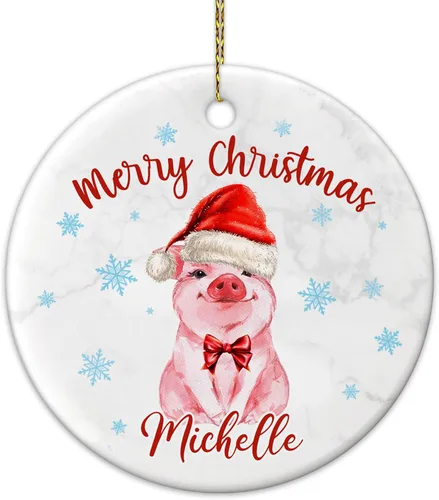 Miniatura 7 de Hyturtle Regalos de Adornos de Navidad Personalizados para Amantes de los Cerdos - Adorno de Cerámica Navideño de Cerdo con Nombre Personalizado