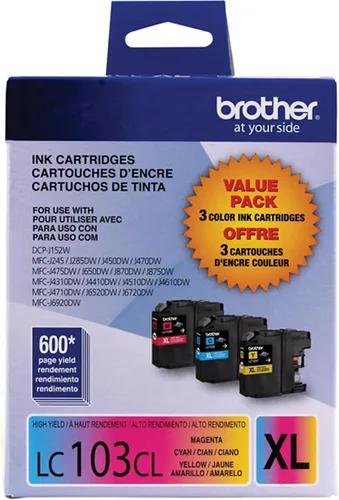 Miniatura 2 de Brother LC1033PKS, LC-103, Tinta de alto rendimiento Innobella, rendimiento de 600 páginas, paquete de 3, cian-magenta-amarillo