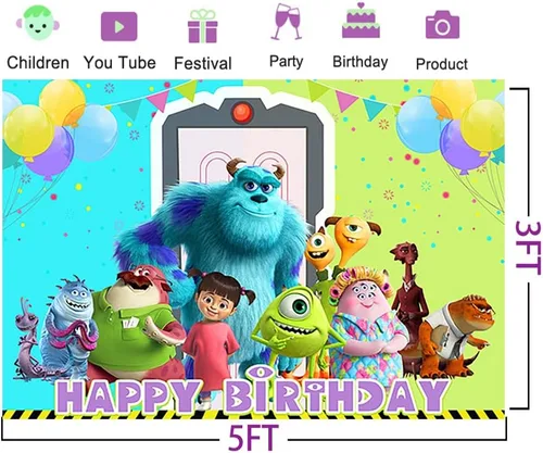 Miniatura 2 de Telón de fondo de dibujos animados de Monster Inc para fiesta de cumpleaños, suministros de 5 x 3 pies con temática de Monster Inc y Boo Baby Shower