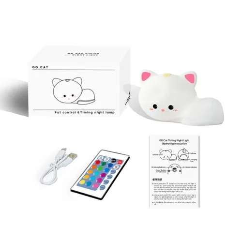 Miniatura 6 de Luz nocturna LED de gato, 16 colores regulables para guardería, luz nocturna kawaii, súper blanda de silicona recargable por USB, lámpara de noche