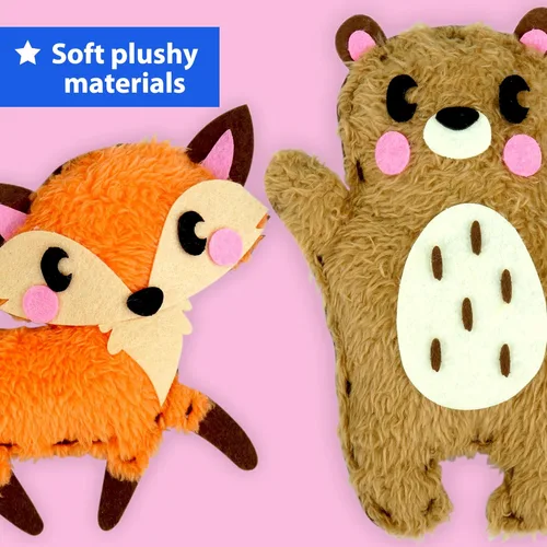 Miniatura 6 de KRAFUN Kit de costura fácil para principiantes, niños, artes y manualidades, 8 proyectos de bricolaje de muñecas de peluche de animales del bosque