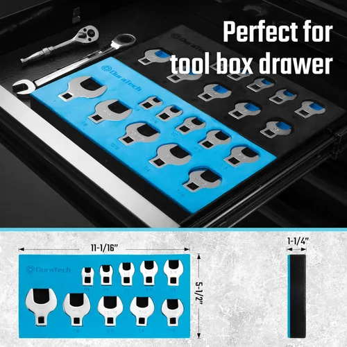 Miniatura 6 de Duratech Juego de 10 piezas de llaves Crowfoot de 3/8 de pulgada, juego de llaves de extremo abierto, SAE, 3/8"-1", acero CR-V, con organizador