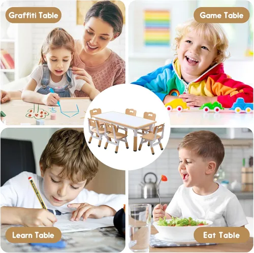 Miniatura 6 de Juego de Mesa y Silla para Niños Ajustable en Altura para Niños Pequeños y Juego de 6 Sillas con Escritorio a Prueba de Grafiti, Patas