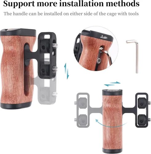 Miniatura 3 de Fotga Mango lateral de madera con 1/4 "-20 agujeros de montaje Cold Shoe para cámara de video DSLR sin espejo, jaula de micrófono llave incorporada