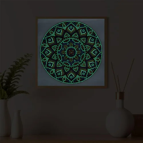 Miniatura 5 de LUSandy Kit de pintura de diamantes de mandala colorido 5D para adultos, taladro parcial, pintura de diamantes de mandala luminosa