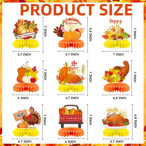 Miniatura 39 de 9 piezas de decoración de centro de mesa de otoño, decoración de mesa para fiesta de otoño, centro de mesa de Acción de Gracias, centro de mesa