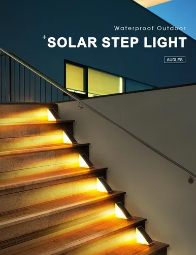 Miniatura 8 de AUDLES Luces solares LED impermeables para escaleras, luces de escalera para exteriores, luces solares blancas cálidas IP67, luces decorativas