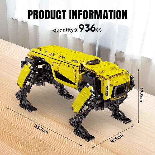 Miniatura 2 de Mould King 15066 Kit de bloque de construcción para perros robot técnico amarillo de cuatro patas, módulo de potencia RC robot inteligente mecánico