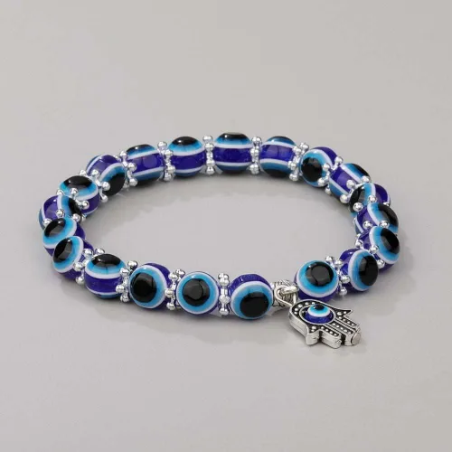 Miniatura 5 de Evil Eye Hamsa Blue Beaded Charm Stretch Bracelet Hand of Fatima Turkish Lucky Evil Eye Bracelet for Protection and Blessing