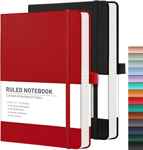 Miniatura 68 de RETTACY Cuaderno rayado, 2 paquetes, 192 páginas numeradas por paquete, tamaño A5 mediano (5.7 x 8.3 pulgadas), para hombres y mujeres, escritura