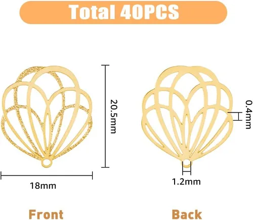 Miniatura 2 de 40 dijes de filigrana chapados en oro de 18 quilates, colgantes huecos de acero inoxidable, adornos de metal grabados para manualidades, pulseras