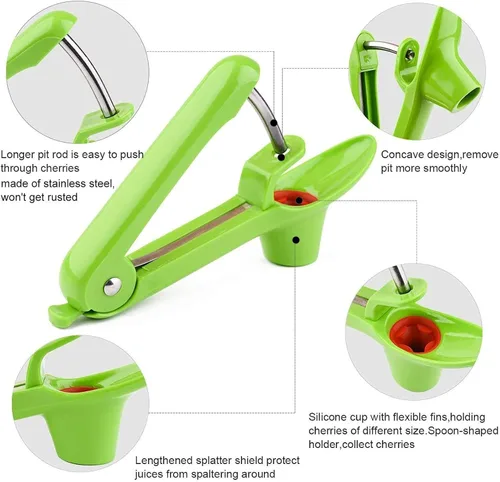 Miniatura 7 de Herramienta de descarador de cerezas, removedor de núcleo de semillas de cerezo resistente, herramienta removedor de deshuesador de cereza con Verde